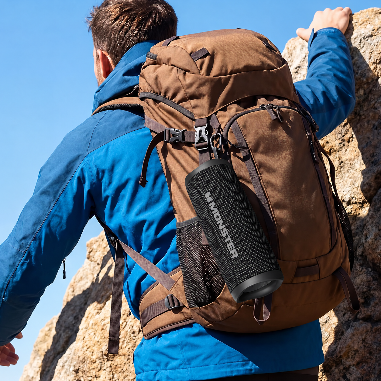 Climber carrying the S620 on a backpack